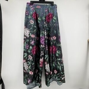 Victoria's Secret Floral Satin Wide Leg Pajama Pants Blue Black Pink Large
